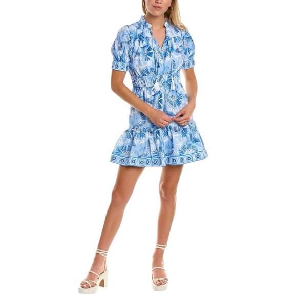 Sail to Sable CK Bradley Print Puff Sleeve Cotton Dress with Tassels size L - Picture 2 of 13